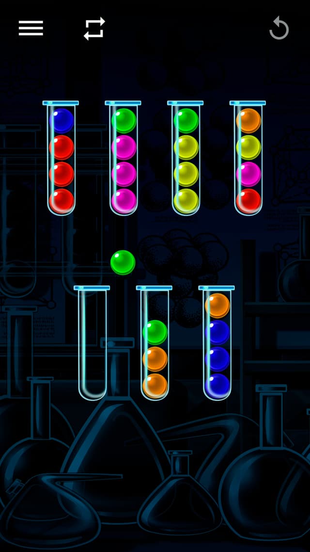 Dans Ball Sort Puzzle, il faut réussir à remplir les tubes à essai d'une seule couleur 
