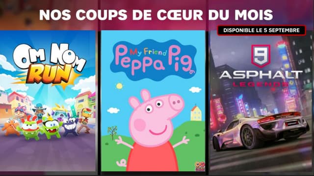 Retrouvez les jeux "Om Nom Run", "My Friend Peppa Pig" et prochainement "Asphalt 9: Legends", parmi tant d'autres sur SFR Gaming.