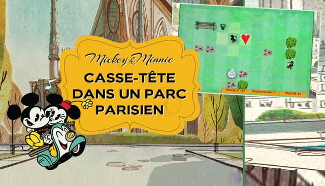 Aidez Mickey et Minnie à se retrouver dans la ville de l'amour dans le jeu "Mickey & Minnie: Casse-tête dans un parc parisien".