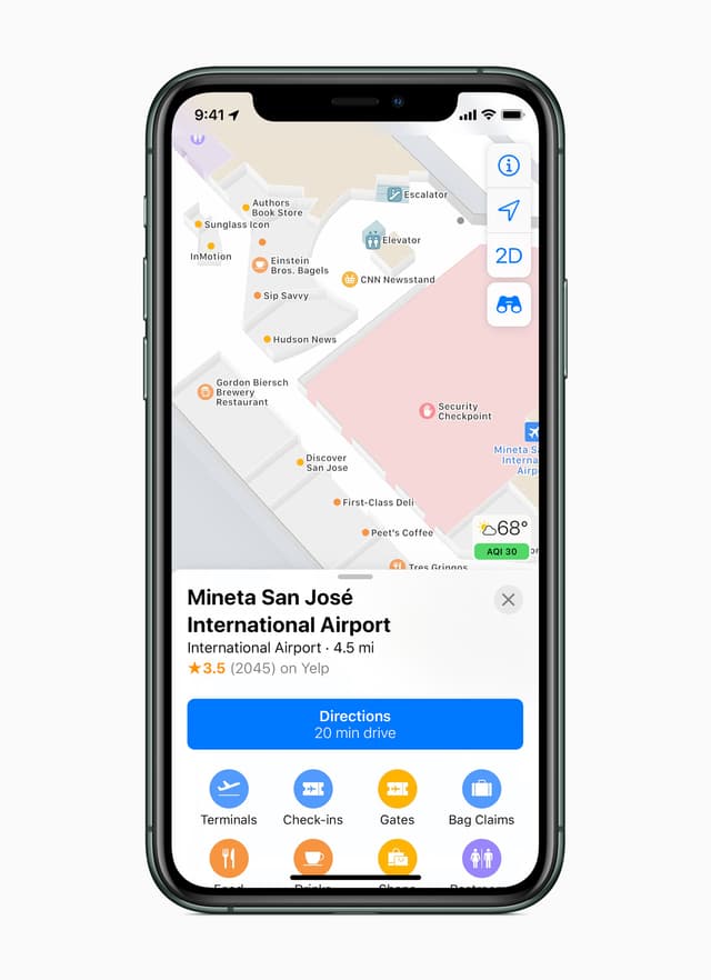 Apple Plans propose d'afficher les cartes de bâtiments publics, comme les aéorports