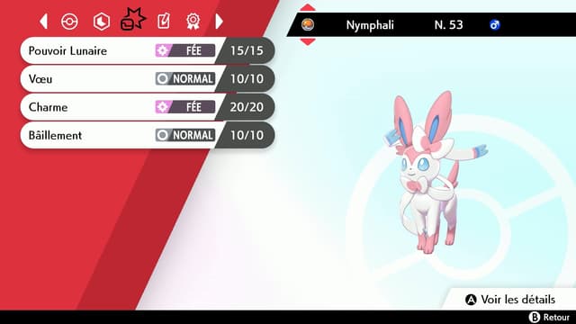 Nymphali, évolution de type Fée d'Évoli dans Pokémon Épée et Bouclier.