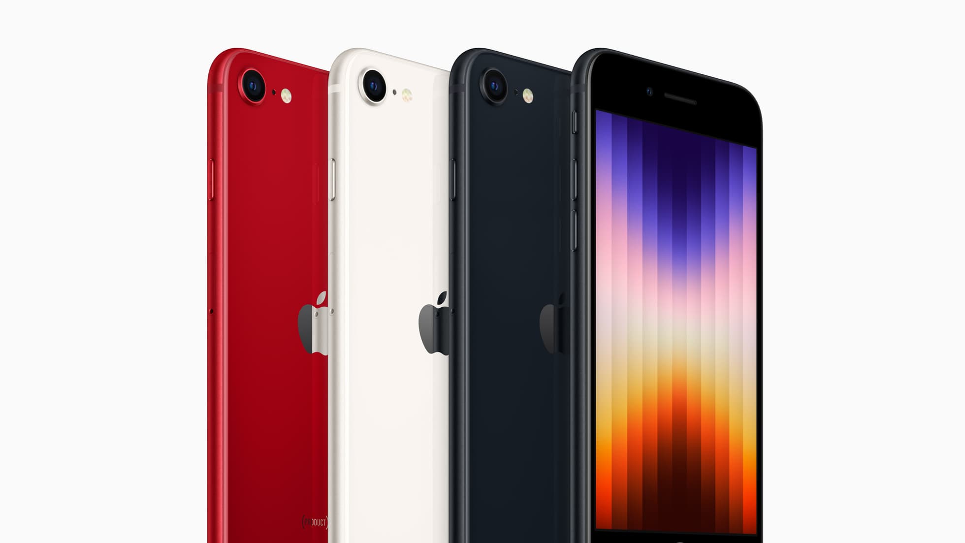 L'iPhone SE, 3e génération, sera proposé dans trois coloris : Minuit, Lumière Stellaire, et PRODUCt(RED). L'iPhone SE, 3e génération, sera proposé dans trois coloris : Minuit, Lumière Stellaire, et PRODUCt(RED).