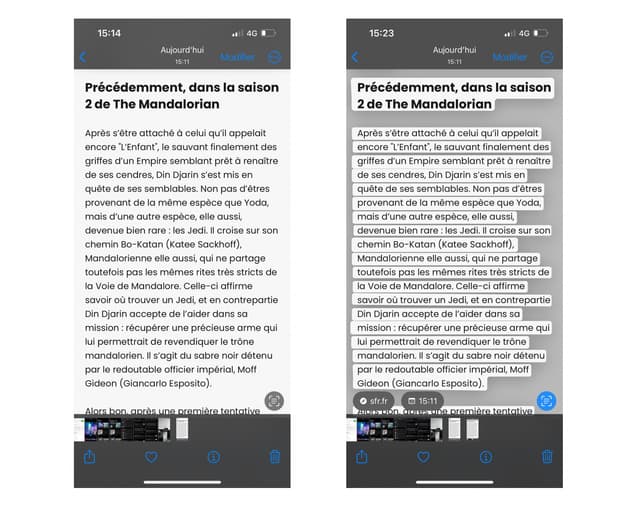 Deuxième possibilité pour copier-coller du texte à partir d'une photo 