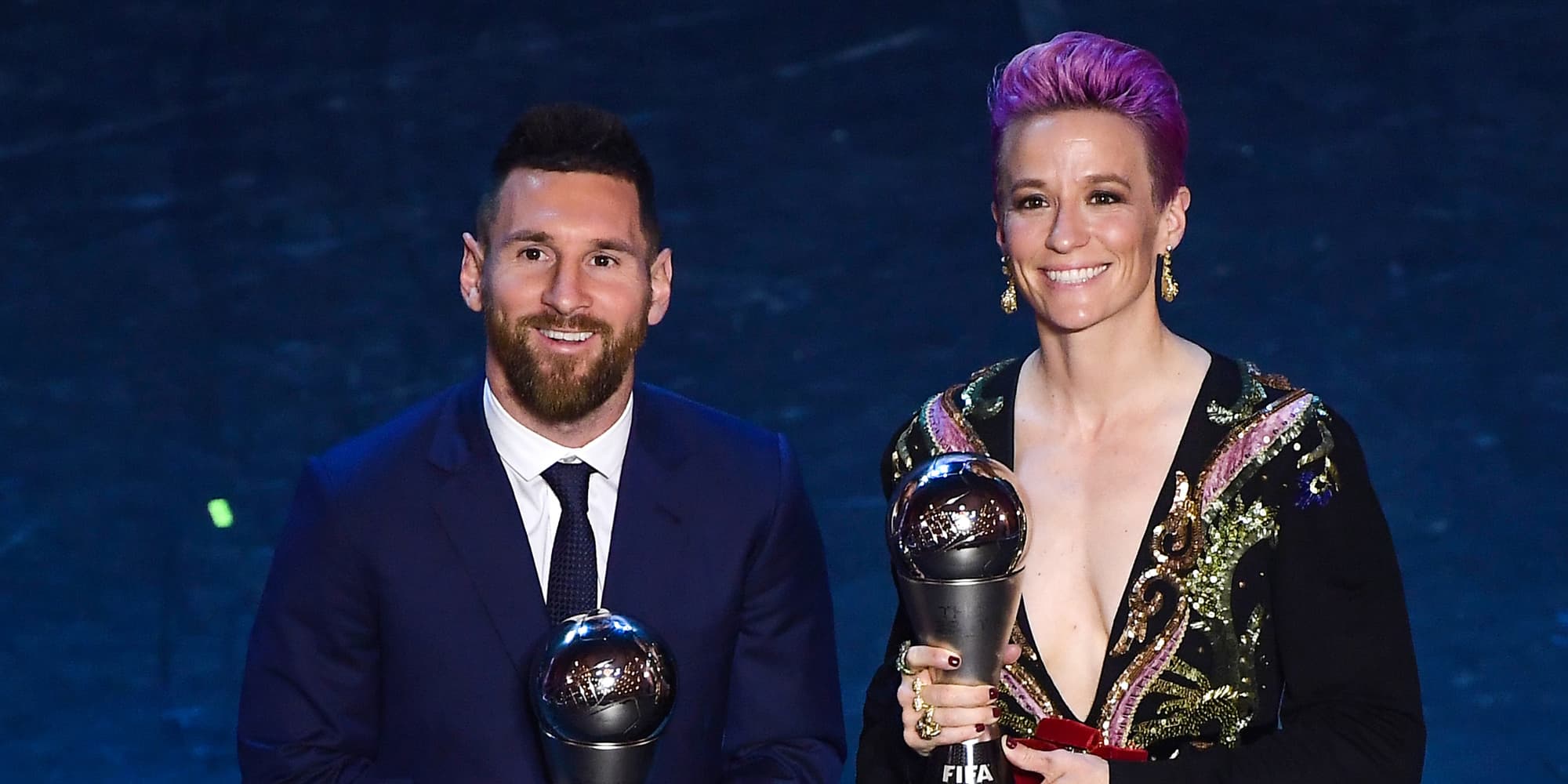 Lionel Messi et Megan Rapinoe, récompensés lors de la cérémonie FIFA The Best le 13 septembre 2019 à Milan