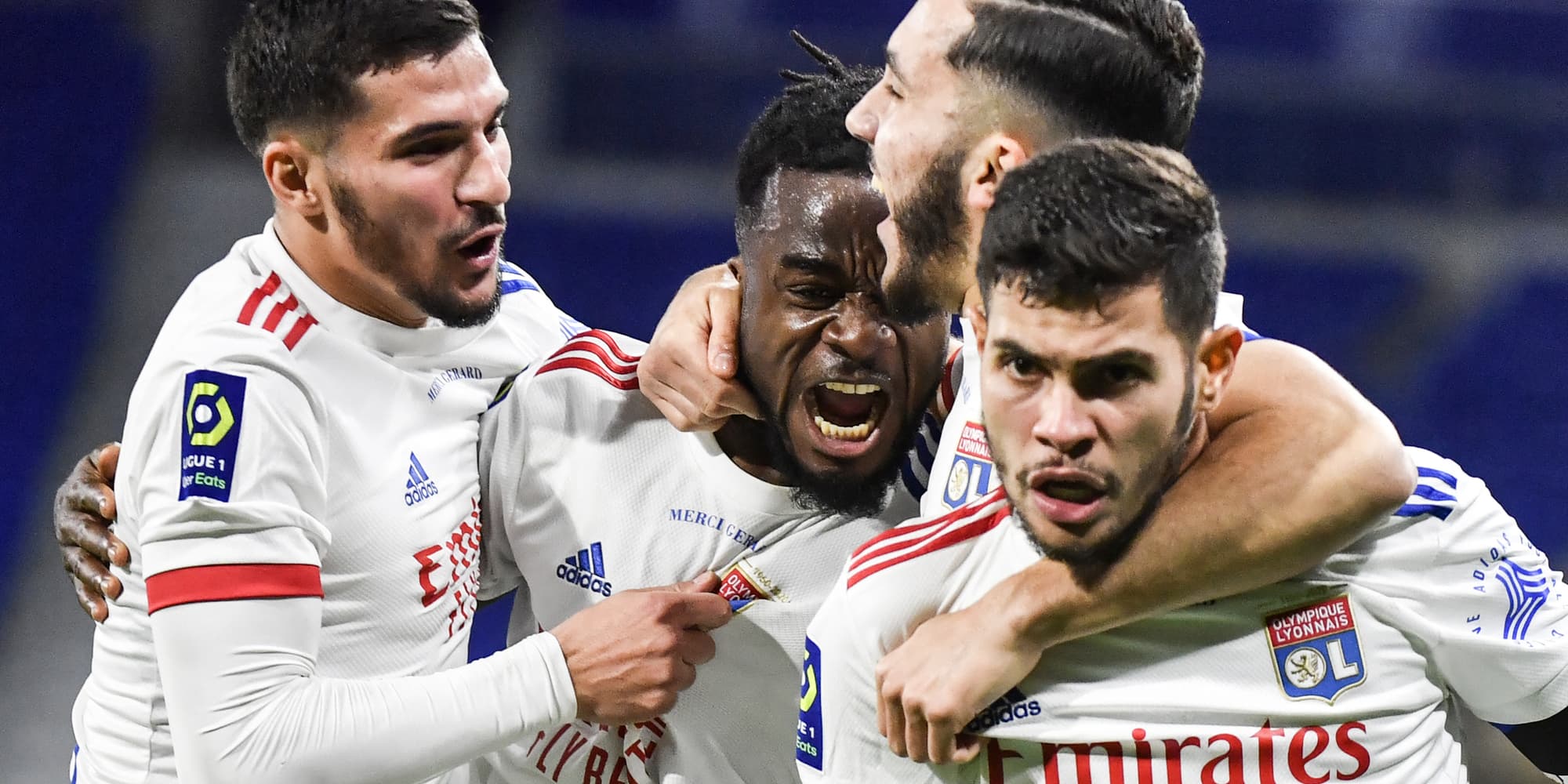Les joueurs lyonnais lors du match de Ligue 1 contre Brest, le 16 décembre 2020 au Groupama Stadium