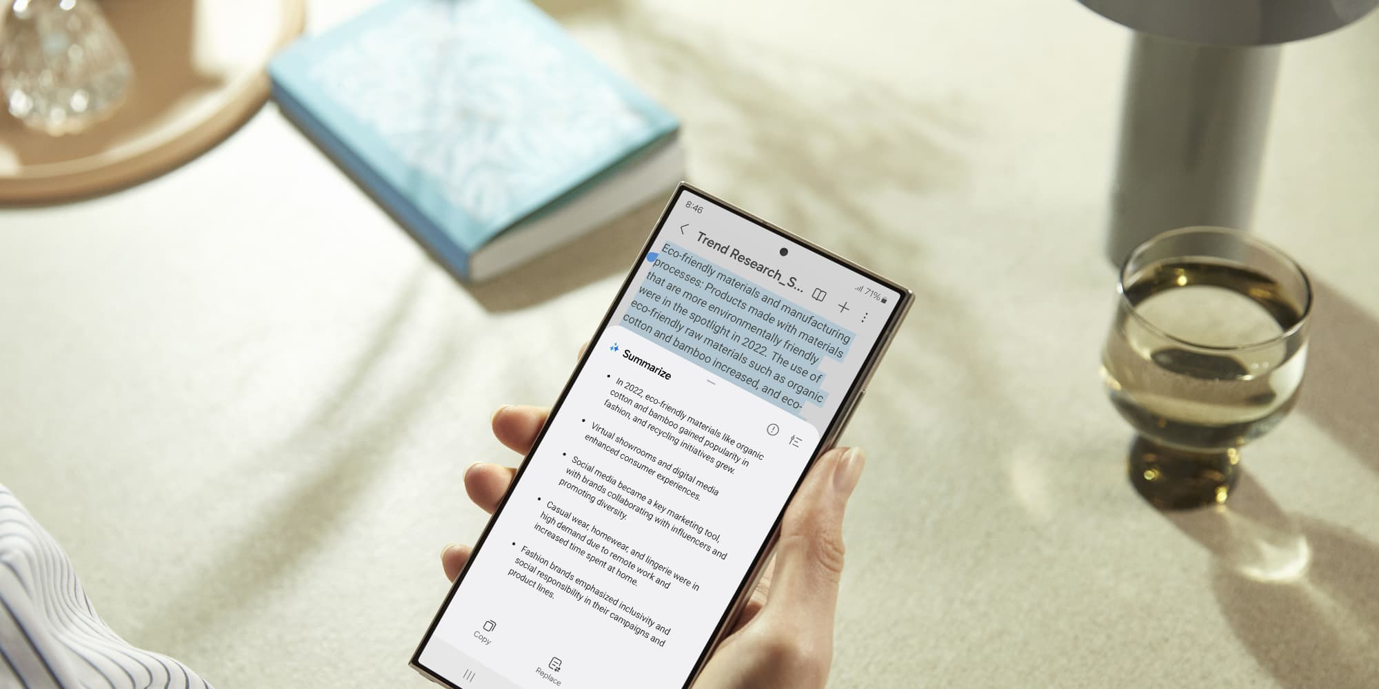Un aperçu de l'Assistant Notes, boosté par l'intelligence artificielle de Samsung, ici sur le Galaxy S24 Ultra.