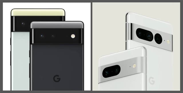 Le Google Pixel 6 (à gauche) et le Google Pixel 7 (à droite).