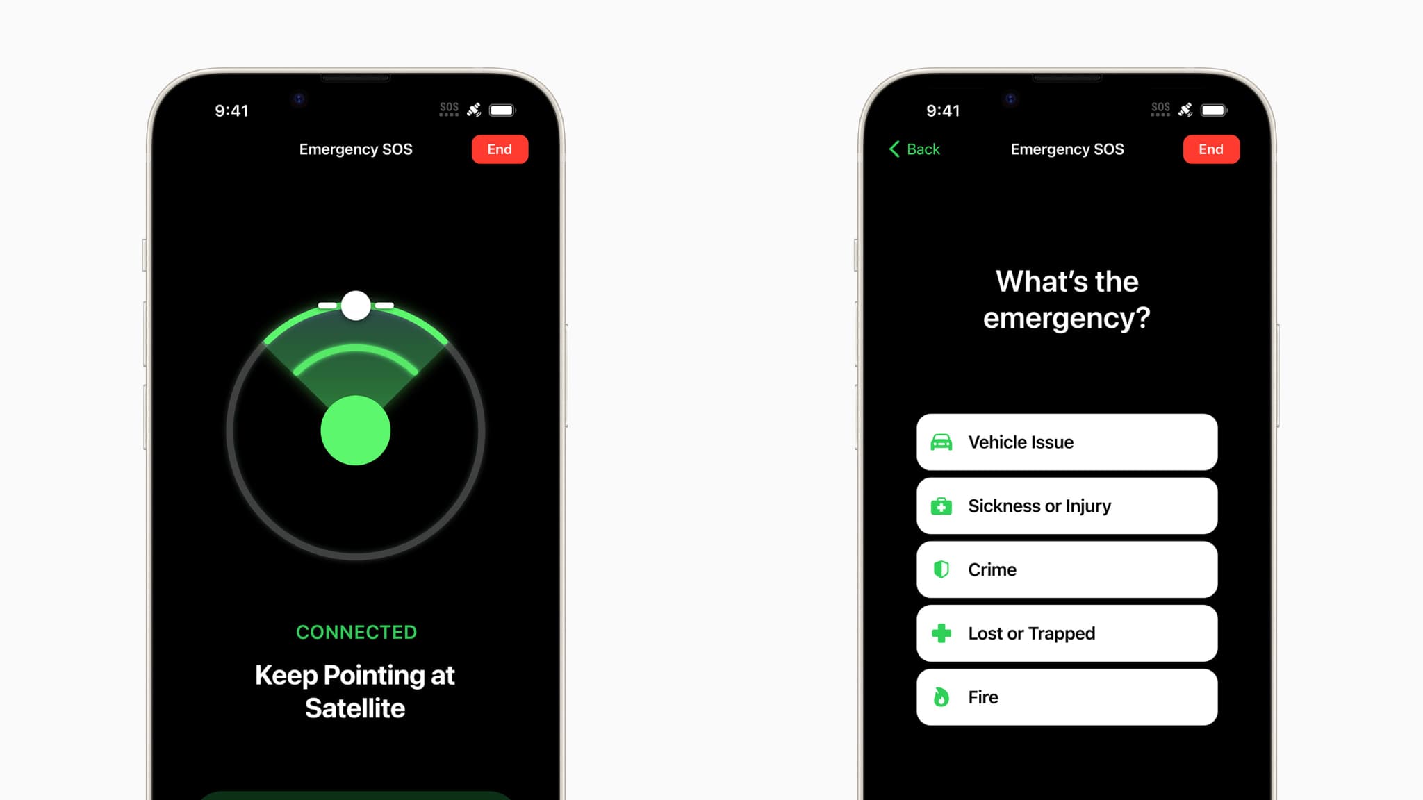 Appel d'urgence par satellite indiquera où pointer dans le ciel pour établir une connexion, et proposera un questionnaire pour renseigner au mieux les secours. Appel d'urgence par satellite indiquera où pointer dans le ciel pour établir une connexion, et proposera un questionnaire pour renseigner au mieux les secours.