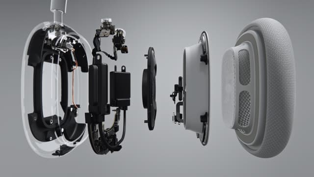 Sur l'AirPods Max, Apple promet "une conception acoustique unique avec un transducteur dynamique de 40 mm et deux moteurs à aimant néodyme torique".
