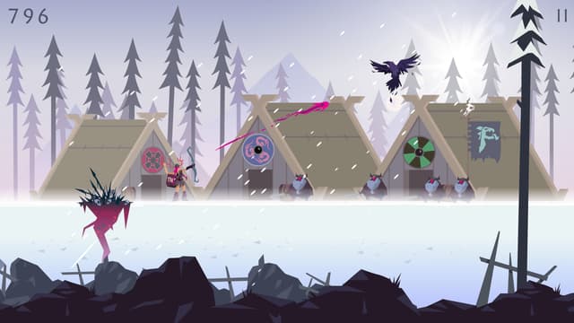 L’un des personnages de Vikings: an Archer's Journey, tirant une flèche explosive sur un corbeau.