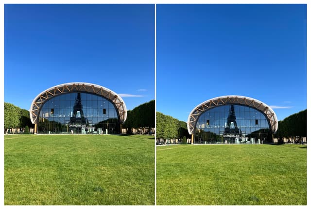 Que ce soit dans le bleu du ciel ou le vert du gazon, vous constaterez que le rendu des couleurs est hautement fidèle, sublime même, aussi bien avec l’iPhone SE 3 (à gauche) qu’avec l’iPhone 13 (à droite).