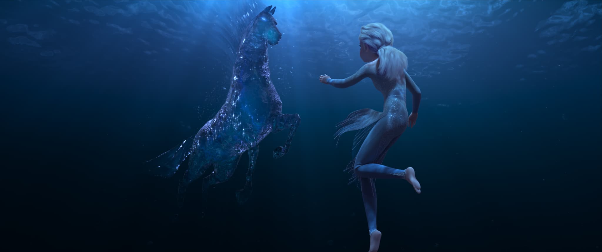 Elsa rencontre un Nokk, esprit de l'eau, dans La Reine des Neiges 2. Elsa rencontre un Nokk, esprit de l'eau, dans La Reine des Neiges 2.