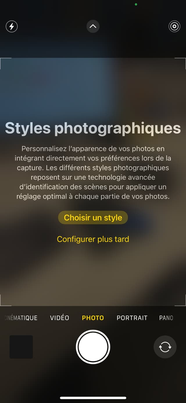 Lors de la première utilisation, iOS vous propose de choisir votre style photographique