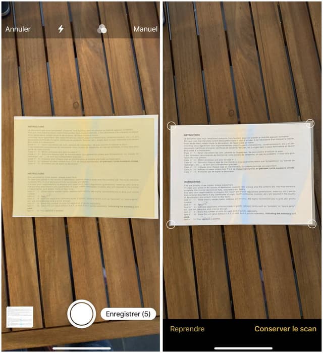 L'iPhone distingue le document de l'arrière-plan pour ne numériser que celui-ci.