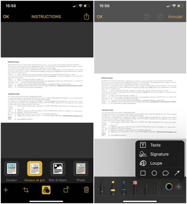 En plus de proposer les mêmes réglages qu'un véritable scanner, l'iPhone permet en prime d'annoter le document une fois qu'il est numérisé.