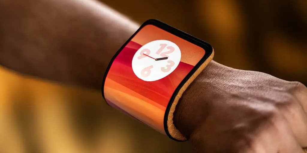 Le concept de smartphone flexible du fabricant Motorola, présenté le 24 octobre dernier à l'édition 2023 du Lenovo Tech World. 
