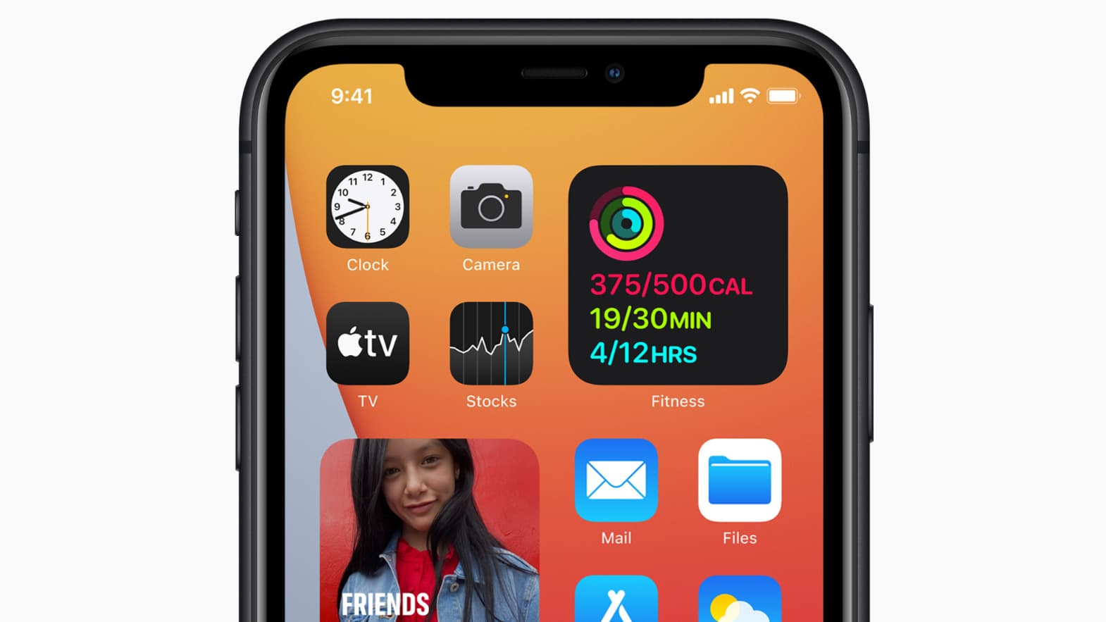 Exemples de widgets permettant de mettre en avant certaines applications et fonctionnalités sur l'iPhone.