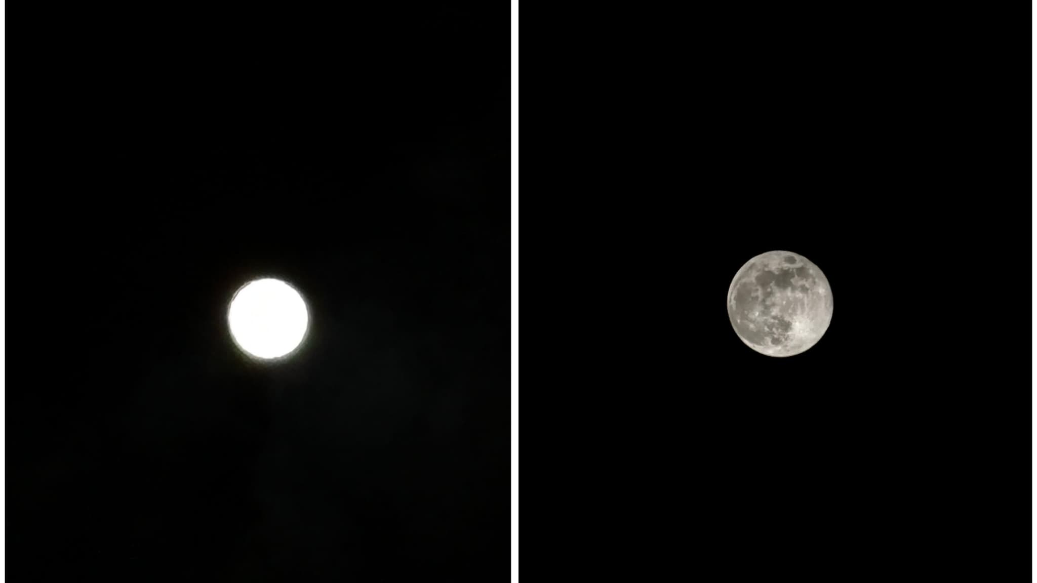 Admirez la différence entre la photo de la super lune prise par l’iPhone 16 Pro (à gauche) et celle prise par l’iPhone 17 Pro (à droite).