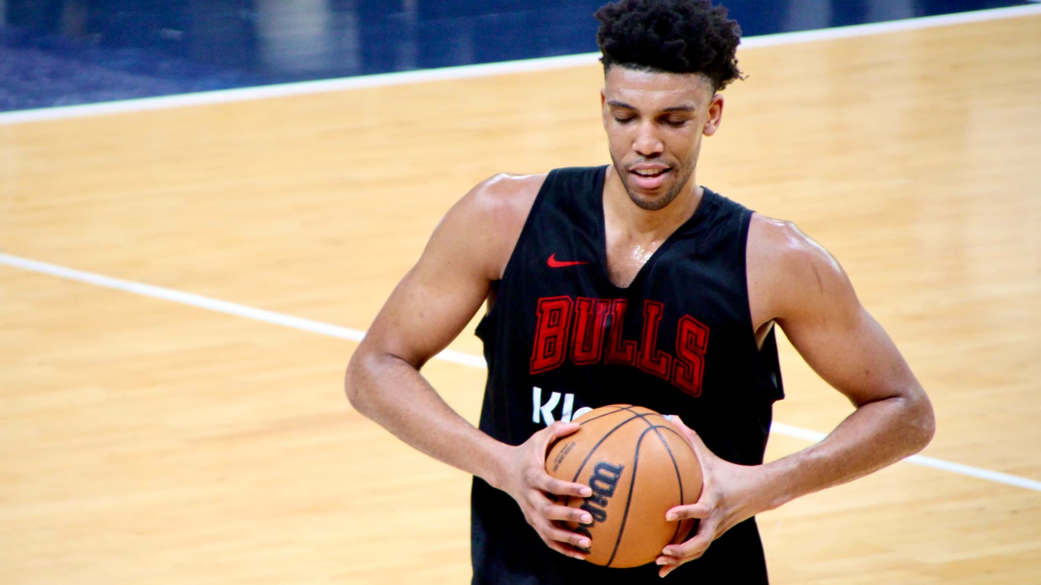 Tony Bradley à l'entraînement des Chicago Bulls, au Palais des Sports Marcel-Cerdan de Levallois, ce mercredi 18 janvier 2023.