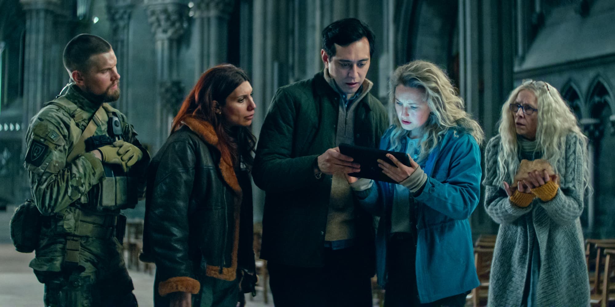 Mads Sjøgård Pettersen, Sara Khorami, Kim Falck, Ine Marie Wilmann et Ester J. Tiller dans ''Troll 2''.
