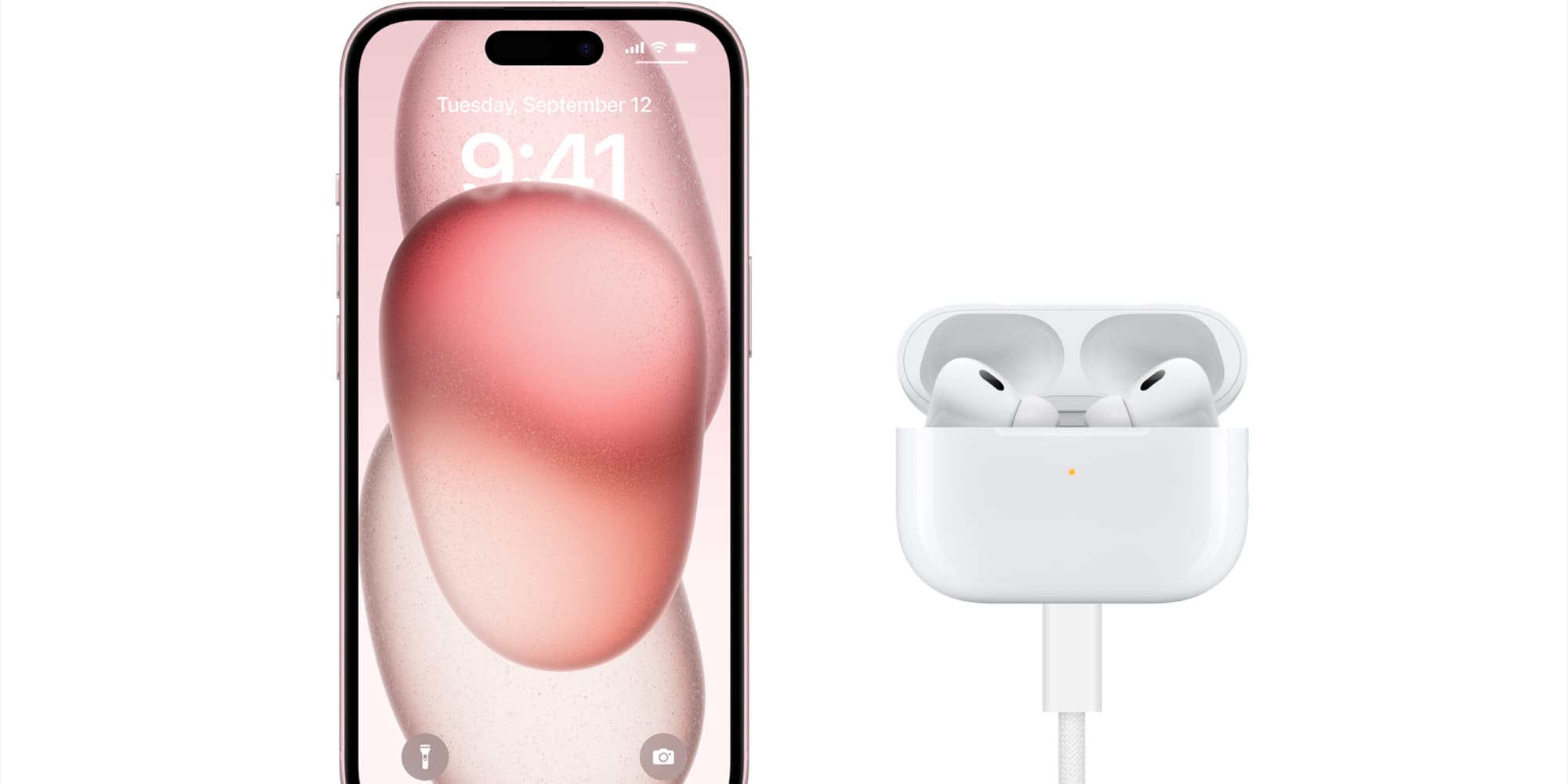 Le nouvel iPhone 15 peut charger de nombreux appareils, dont les AirPods Pro, ici dans leur boîtier avec port USB-C.