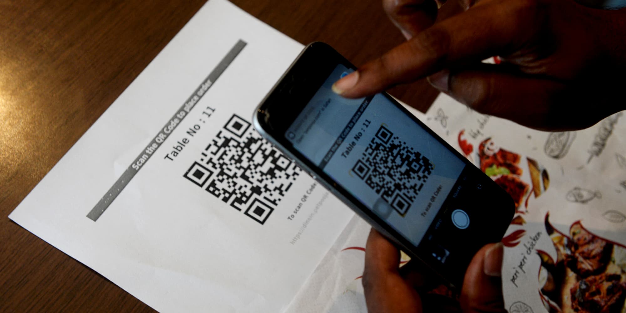 Le QR Code d'un restaurant pour accéder à sa carte directement sur smartphone, à Chennai, en Inde, le 8 juin 2020.
