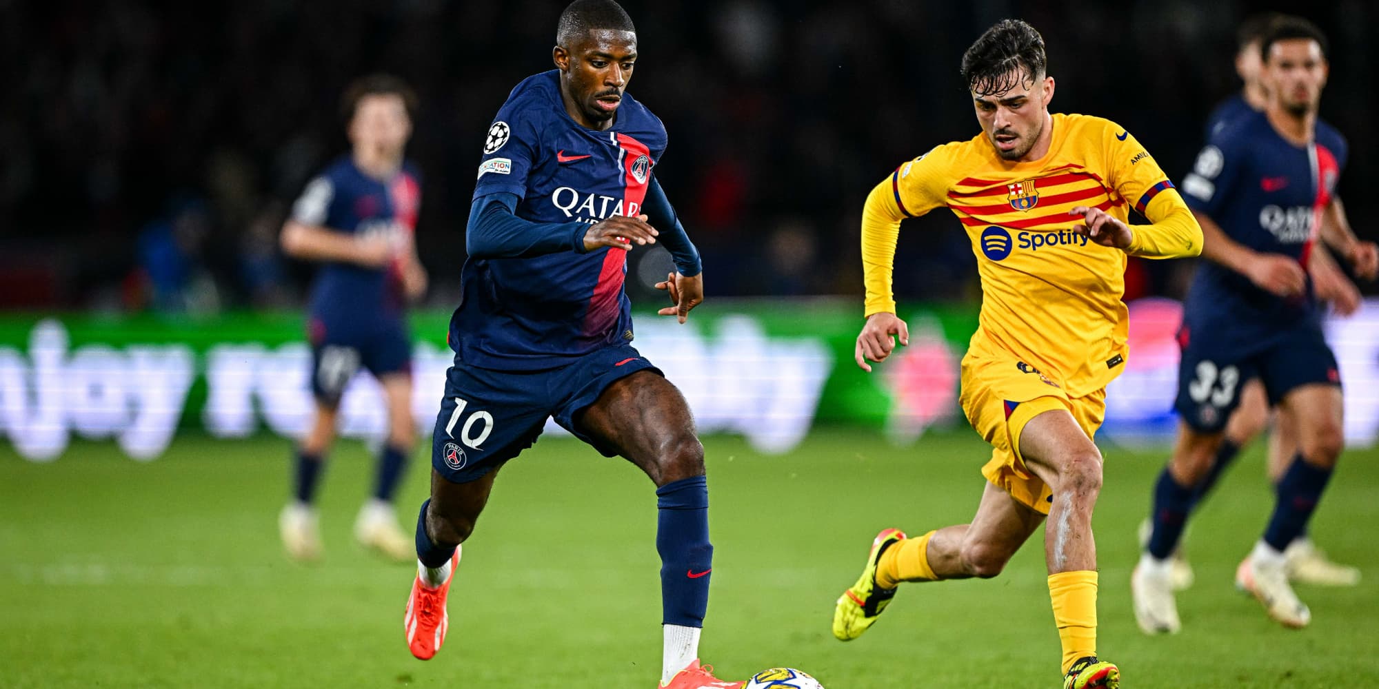 Ousmane Dembélé lors des quarts de finale aller entre le Paris Saint Germain et le FC Barcelone, le 10 avril 2024 au Parc des Princes (Paris). 