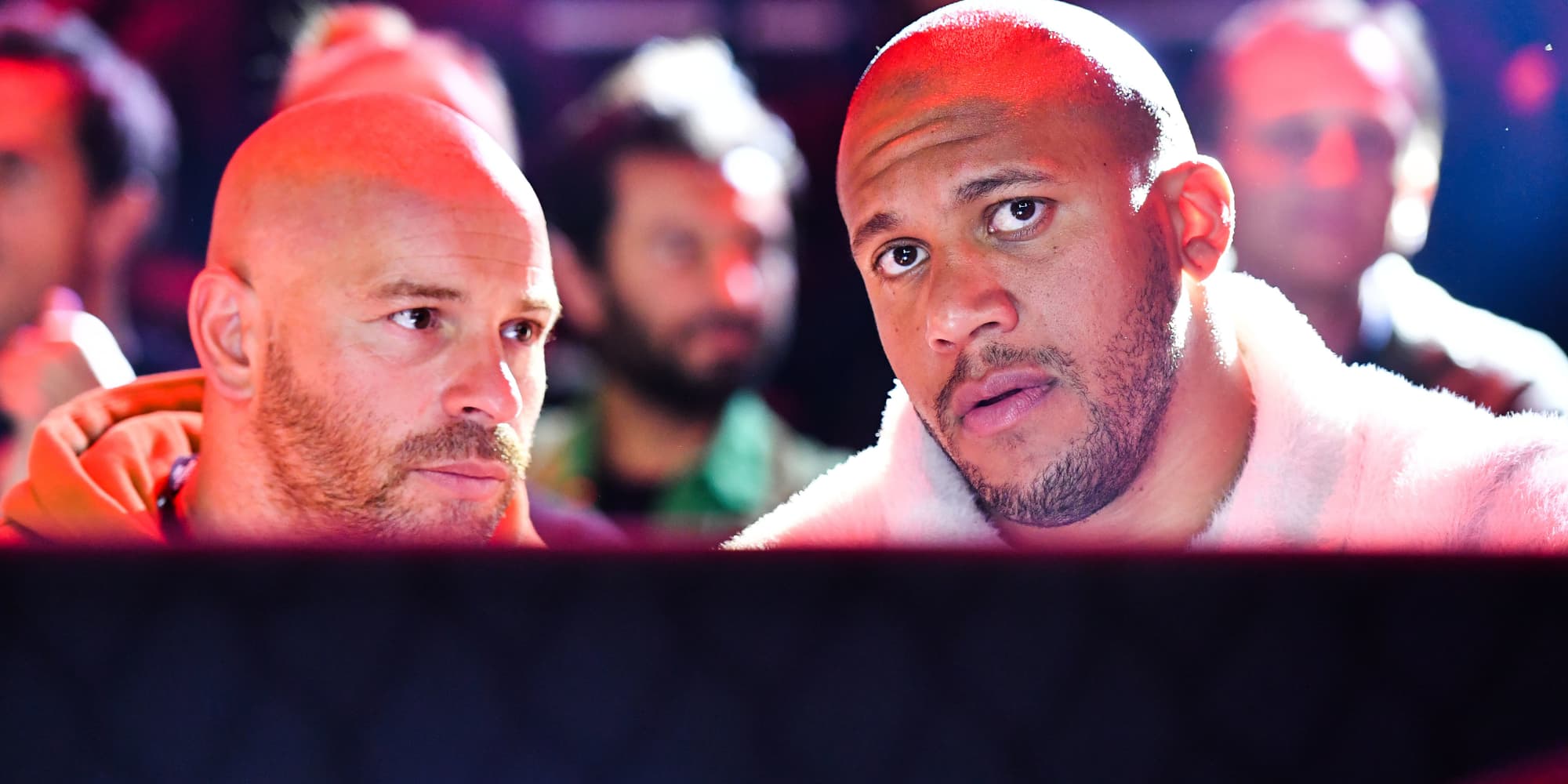 Franck Gastambide et Ciryl Gane lors l'ARES 15, le 11 mai 2023 au Dôme de Paris - Palais des Sports.