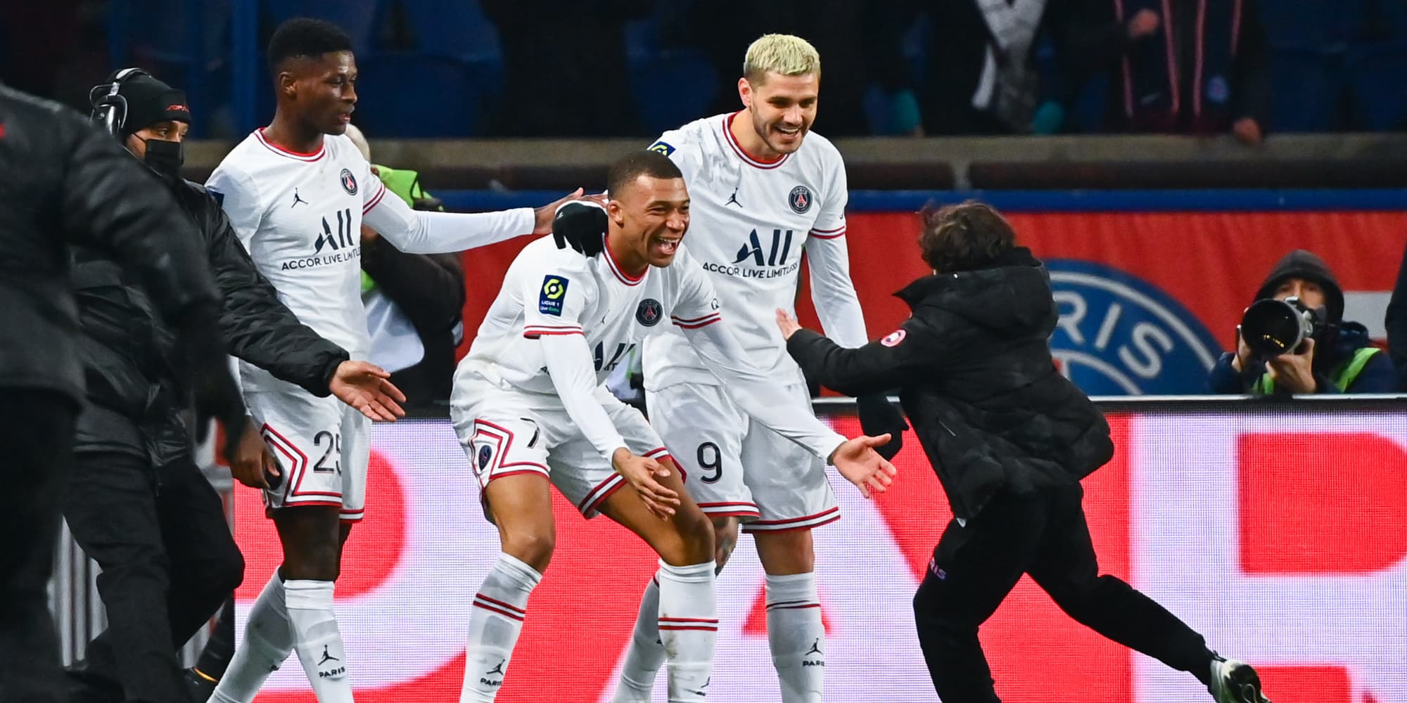 Les joueurs du PSG lors du match de Ligue 1 conte Rennes, le 11 février 2022 au Parc des Princes, Paris