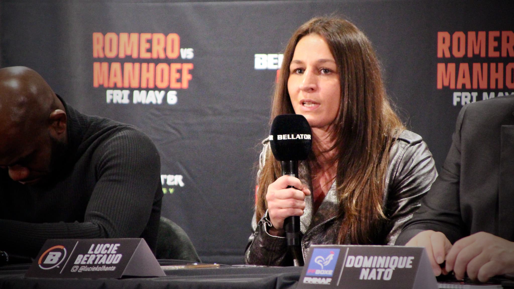 Lucie Bertaud, lors de la conférence de presse pour le Bellator Paris. Lucie Bertaud, lors de la conférence de presse pour le Bellator Paris.