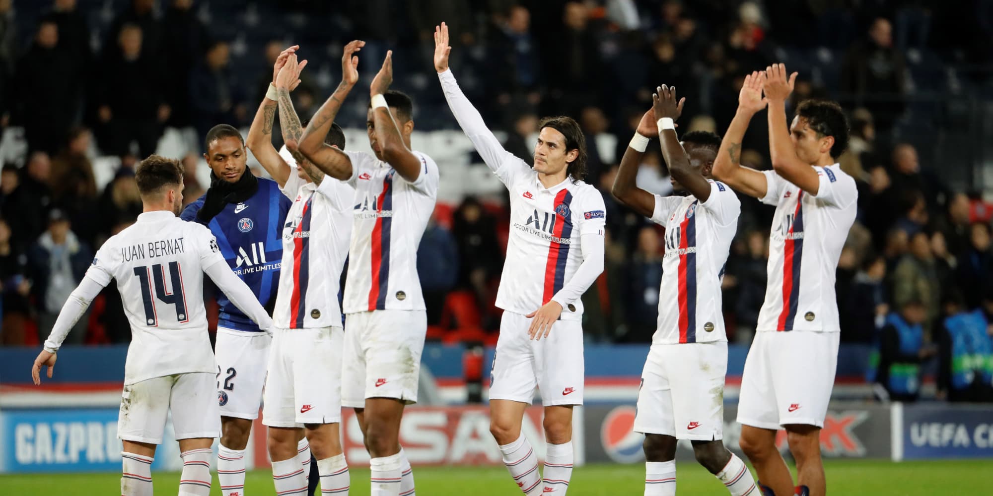 Les joueurs du Paris Saint-Germain lors de la victoire face au FC Bruges le 6 novembre 2019