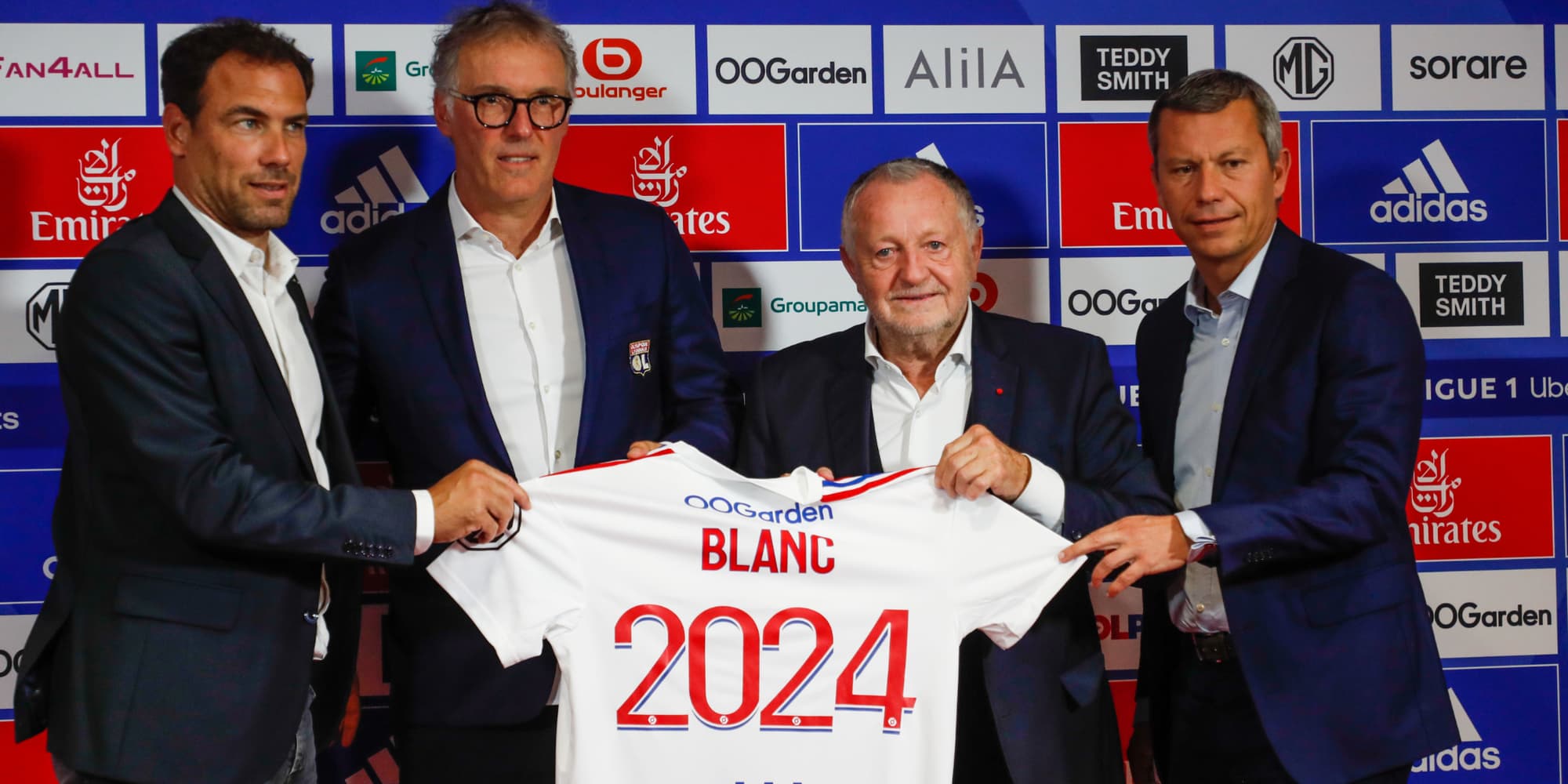 Laurent Blanc lors de sa présentation en tant qu'entraîneur de l'OL, le 10 octobre 2022 au Groupama Stadium