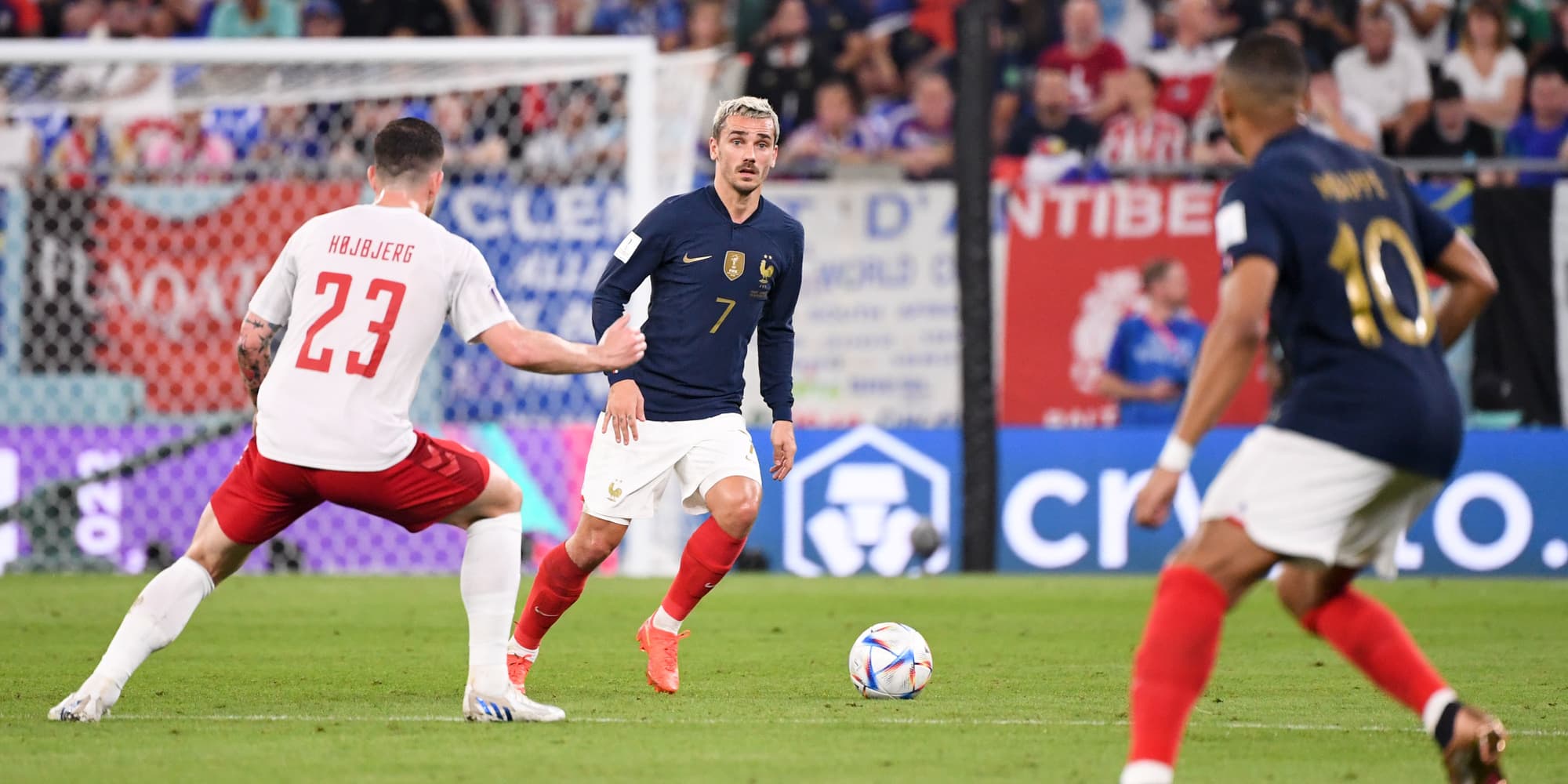 Antoine Griezmann lors du match de Coupe du Monde France - Danemark, au Qatar, le 26 novembre 2022.