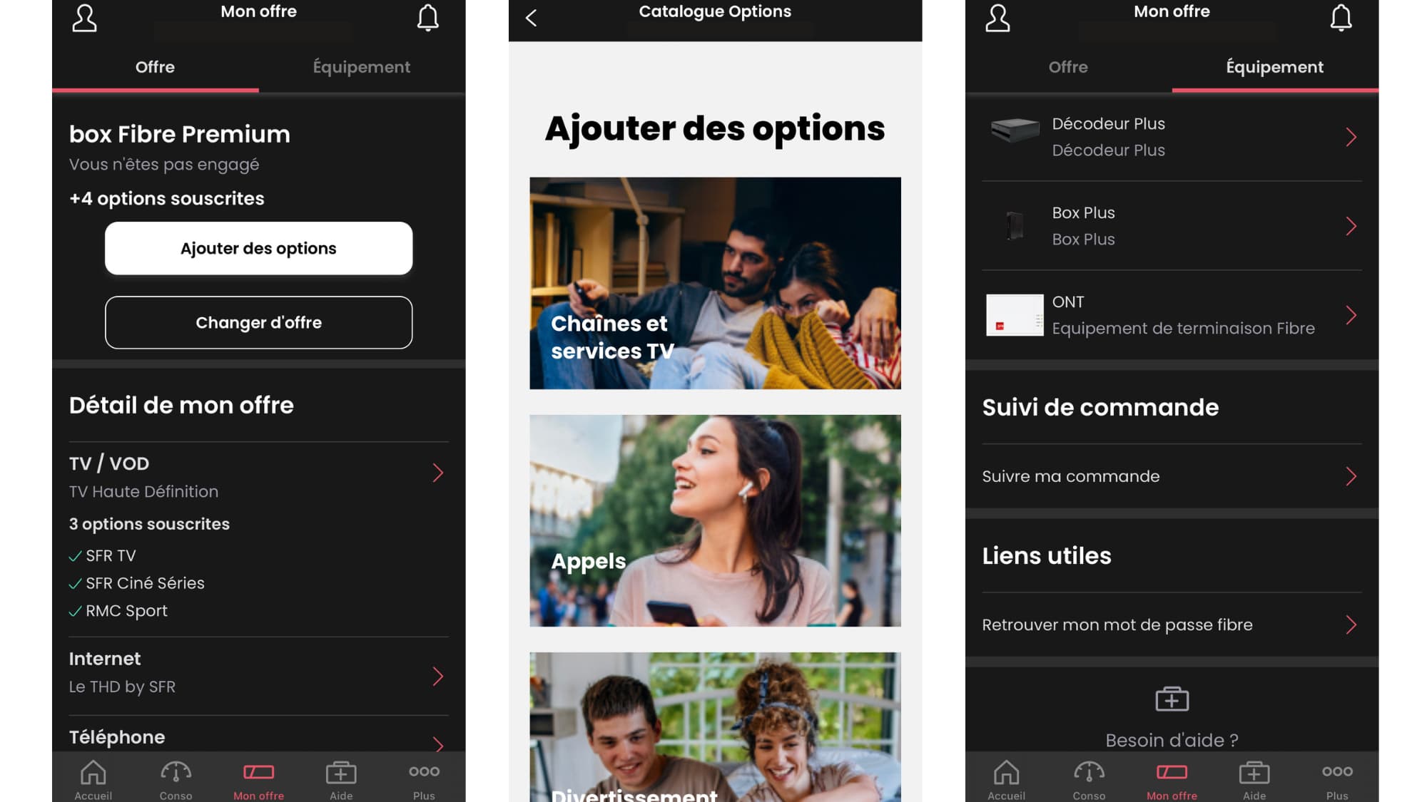 Interface de l'onglet "Mon offre" de l'application SFR & Moi Interface de l'onglet "Mon offre" de l'application SFR & Moi