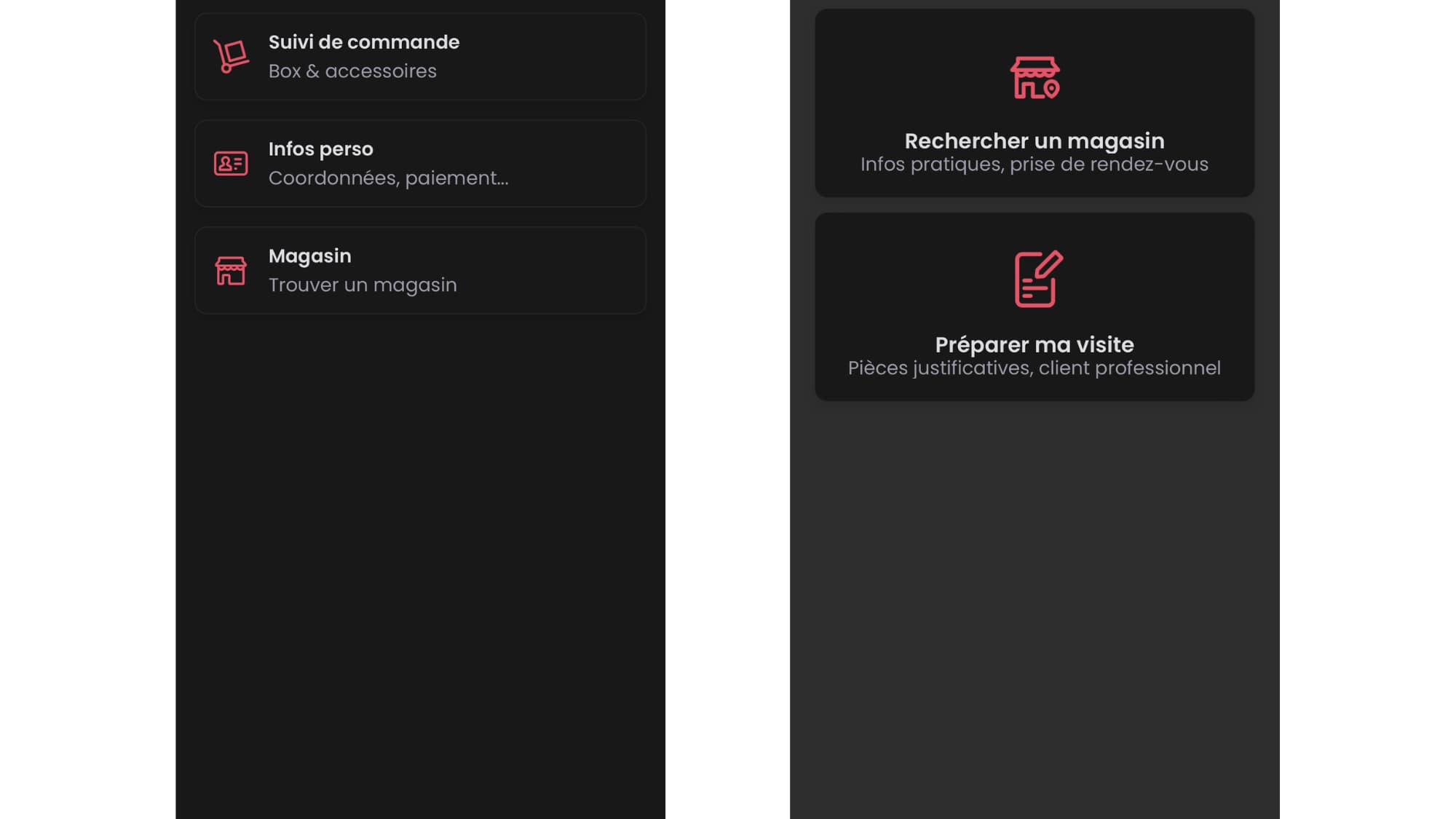 Interface de l'onglet "Plus" de l'application SFR & Moi Interface de l'onglet "Plus" de l'application SFR & Moi