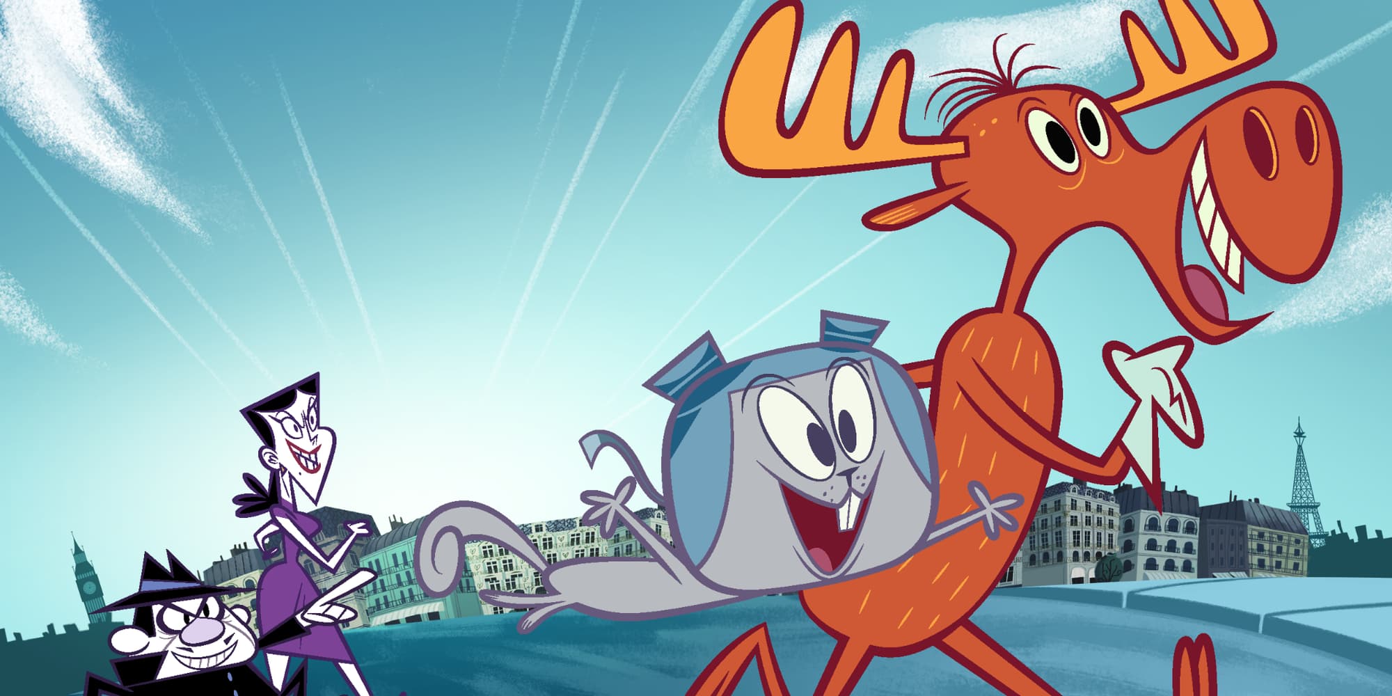 Découvrez les aventures de l'écureuil-volant Rocky et de son meilleur ami l'élan Bullwinkle, disponibles dès à présent sur DreamWorks.