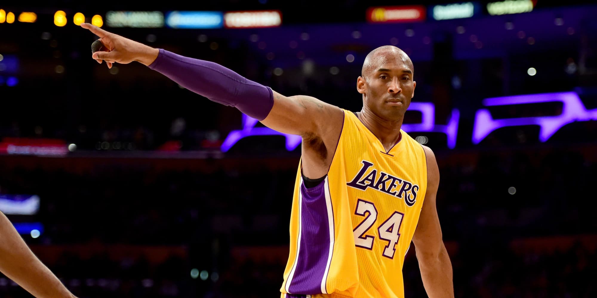 Kobe Bryant au sein des Lakers lors de son dernier match face à l'Utah Jazz, au Staples Center de Los Angeles, le 13 avril 2016.
