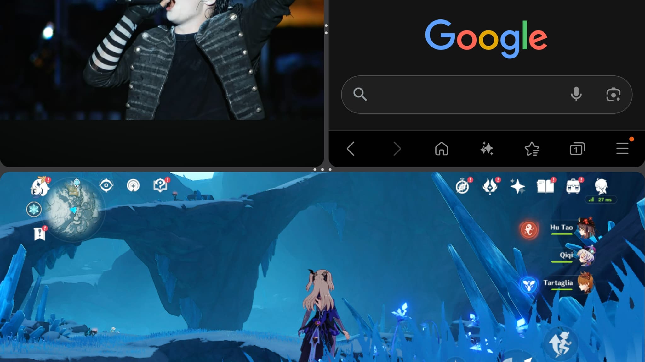 Le multitâche autorise jusqu'à 3 applications en simultané sans aucune latence, avec même ici de la vidéo et du gaming Le multitâche autorise jusqu'à 3 applications en simultané sans aucune latence, avec même ici de la vidéo et du gaming