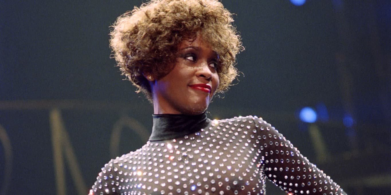 Whitney Houston lors d'un concert à Paris-Bercy, le 1er octobre 1991