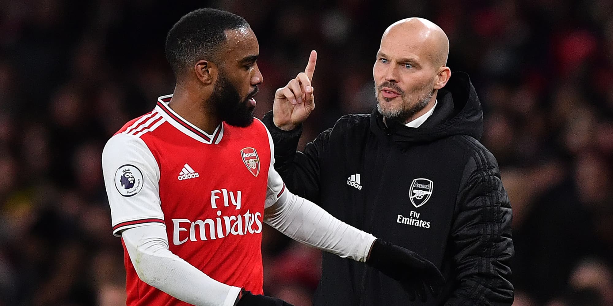 Freddie Ljungberg, entraîneur intérimaire, et Alexandre Lacazette lors de la défaite d'Arsenal face à Brighton le 5 décembre 2019