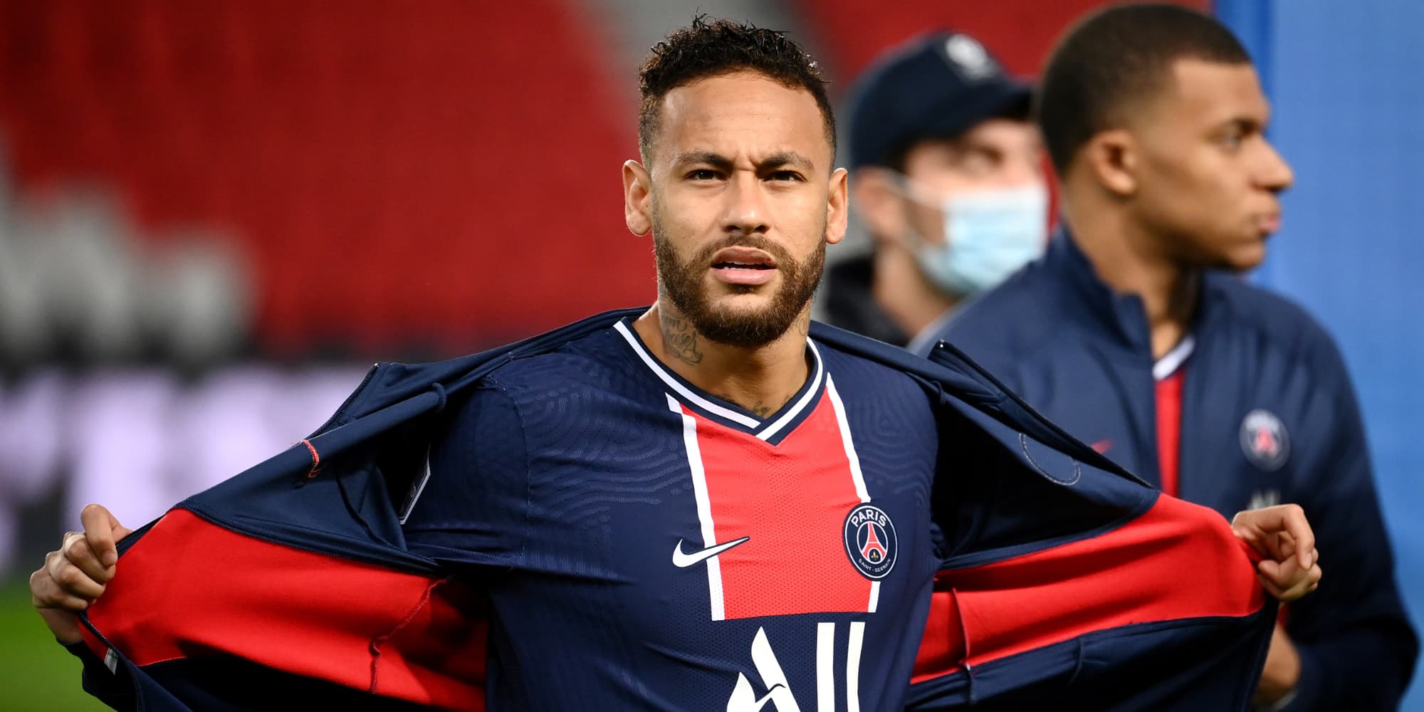 Neymar et Mbappé lors du match de Ligue 1 contre Angers, le 2 octobre 2020 au Parc des Princes