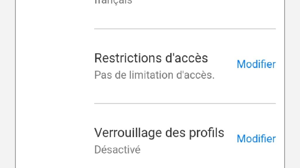 Sélectionnez le profil auquel vous voulez appliquer un contrôle parental
