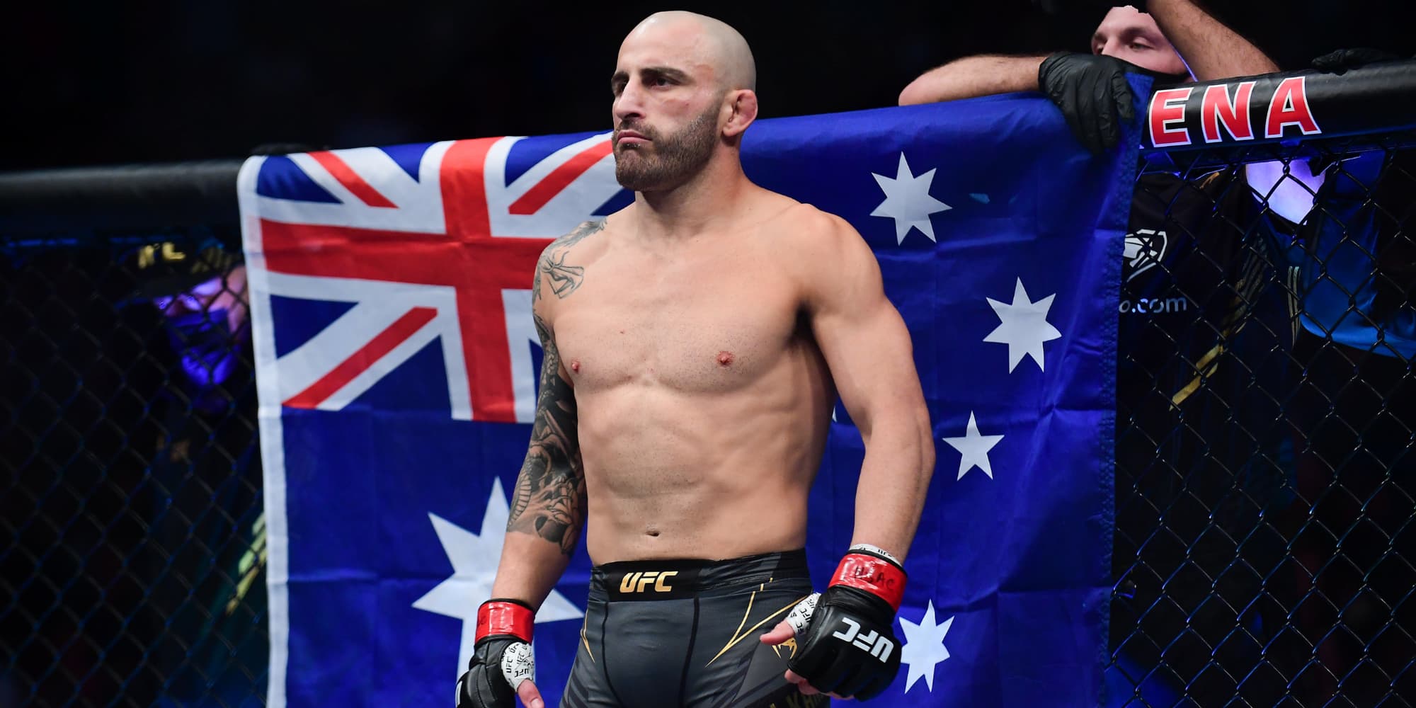 Alexander Volkanovski avant sa victoire contre Brain Ortega lors de l'UFC 266, le 25 septembre 2021 à Las Vegas, Nevada