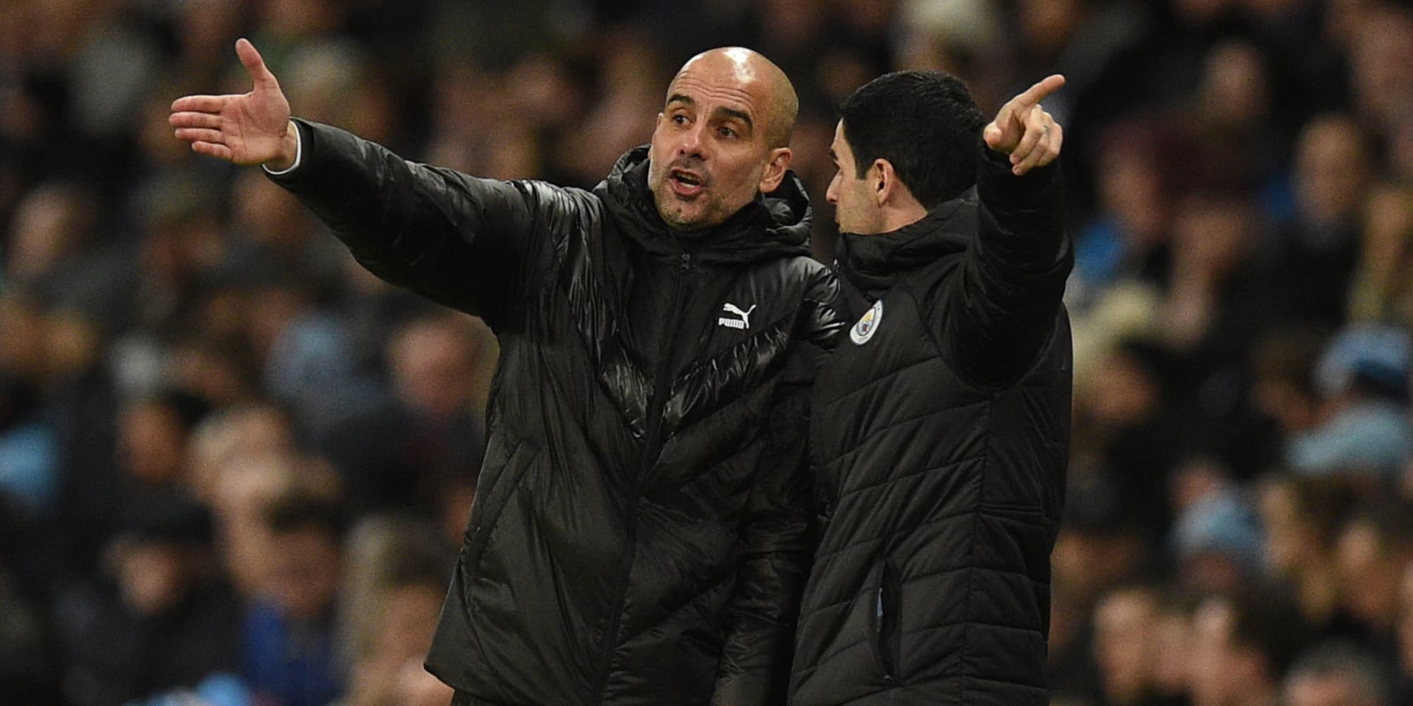 Guardiola et Arteta ensemble à la tête de Manchester City lors du match de Premier League contre Burnley, le 26 novembre 2019