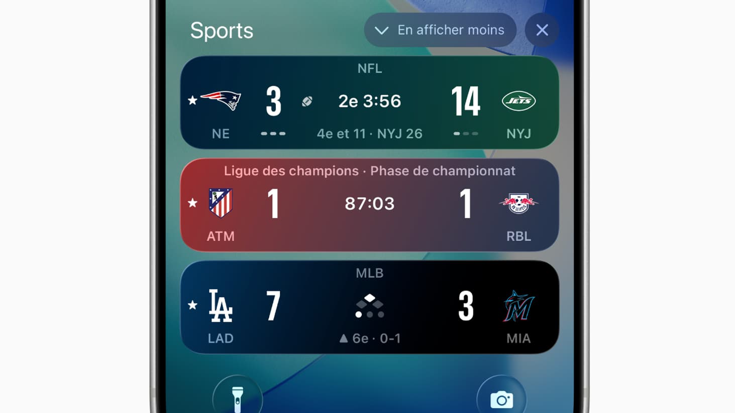 La fonctionnalité Activités en direct sur Apple Sports.