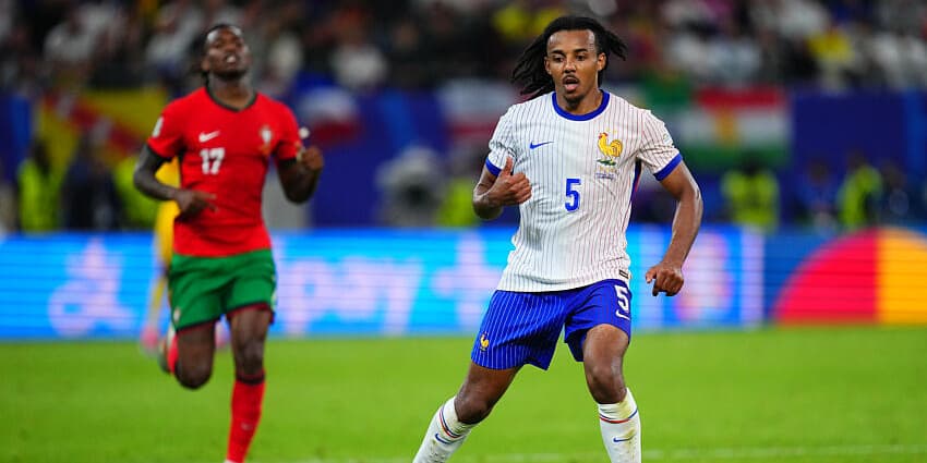Jules Koundé lors du quart de finale de l'Euro 2024 entre la France et le Portugal.