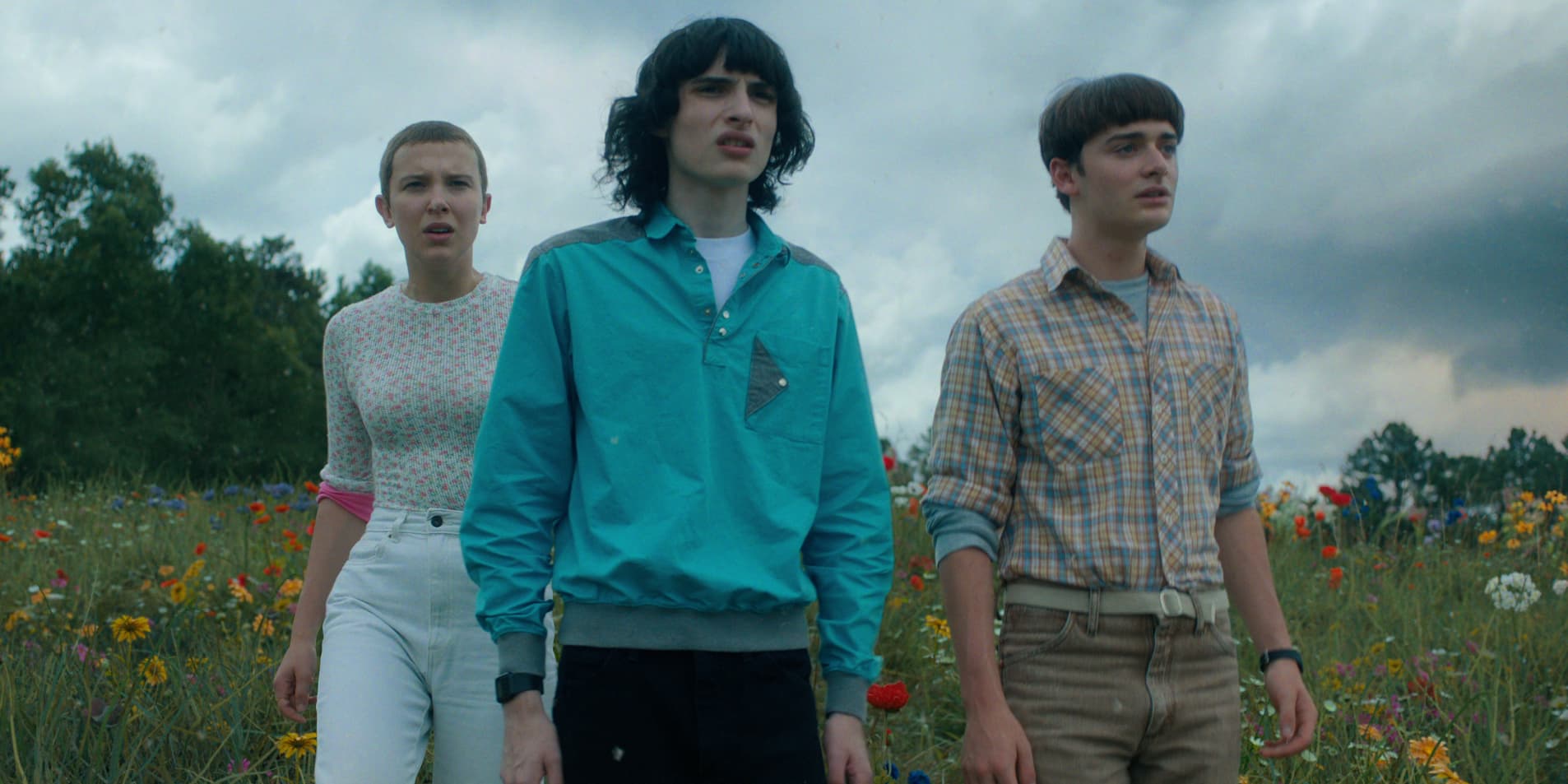 Millie Bobby Brown (Onze), Finn Wolfhard (Mike Wheeler) et Noah Schnapp (Will Byers) dans l'épisode 9 de la saison 4 de Stranger Things.