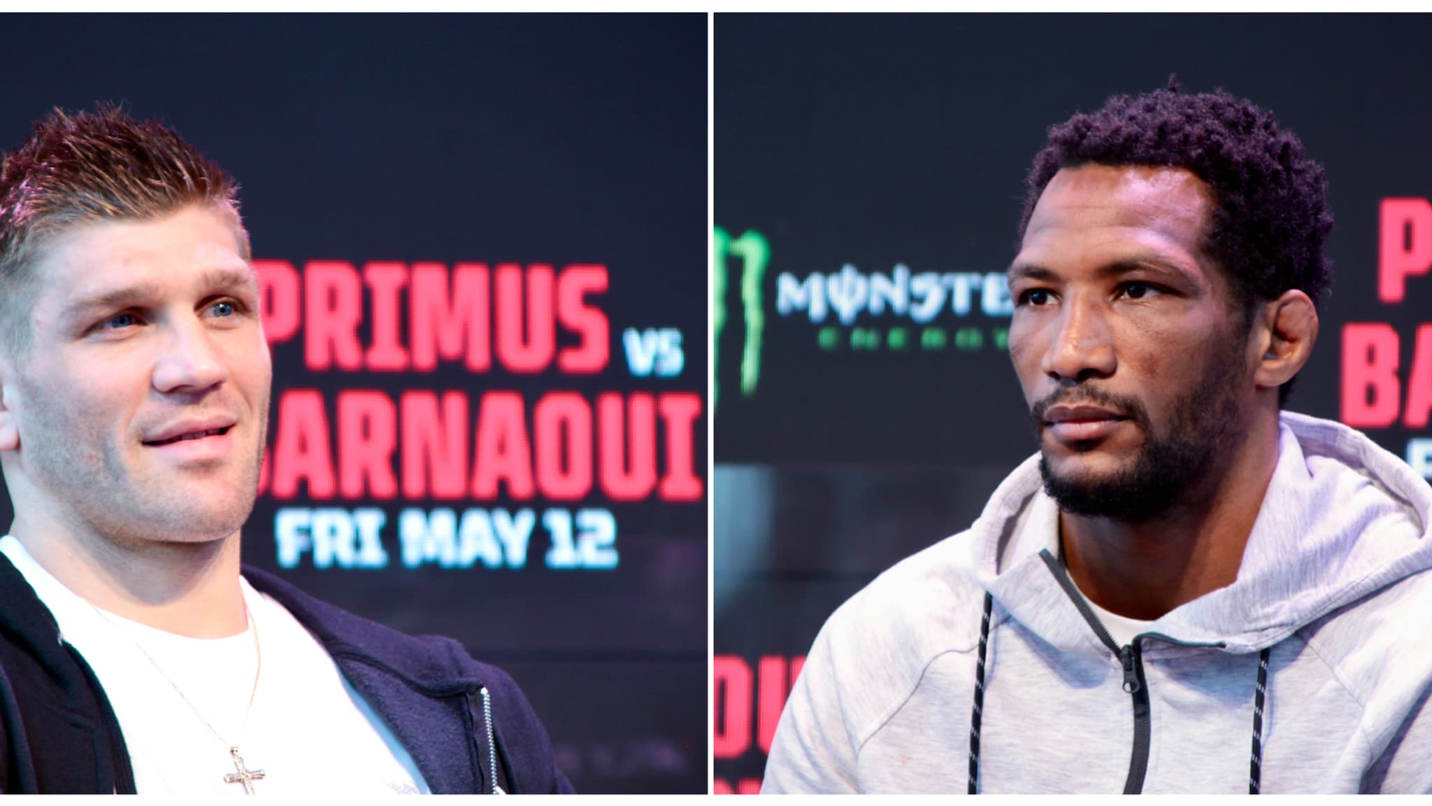 Brent Primus (à gauche) et Mansour Barnaoui (à droite) s'opposeront dans le co-main event du Bellator 296 à Paris. Brent Primus (à gauche) et Mansour Barnaoui (à droite) s'opposeront dans le co-main event du Bellator 296 à Paris.