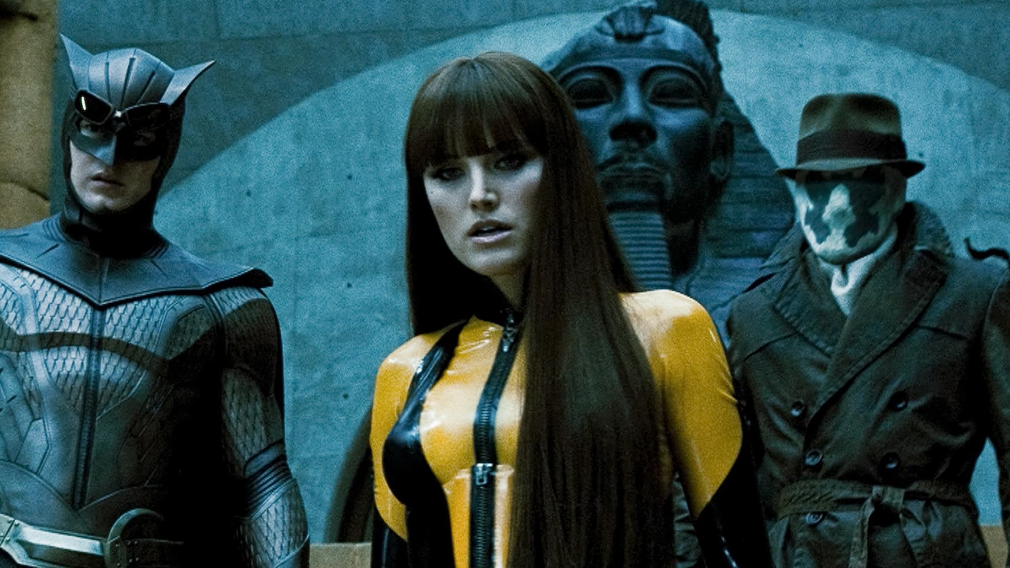 Le Hibou, Spectre Soyeux et Rorschach dans le film Watchmen - Les Gardiens en 2009. Le Hibou, Spectre Soyeux et Rorschach dans le film Watchmen - Les Gardiens en 2009.