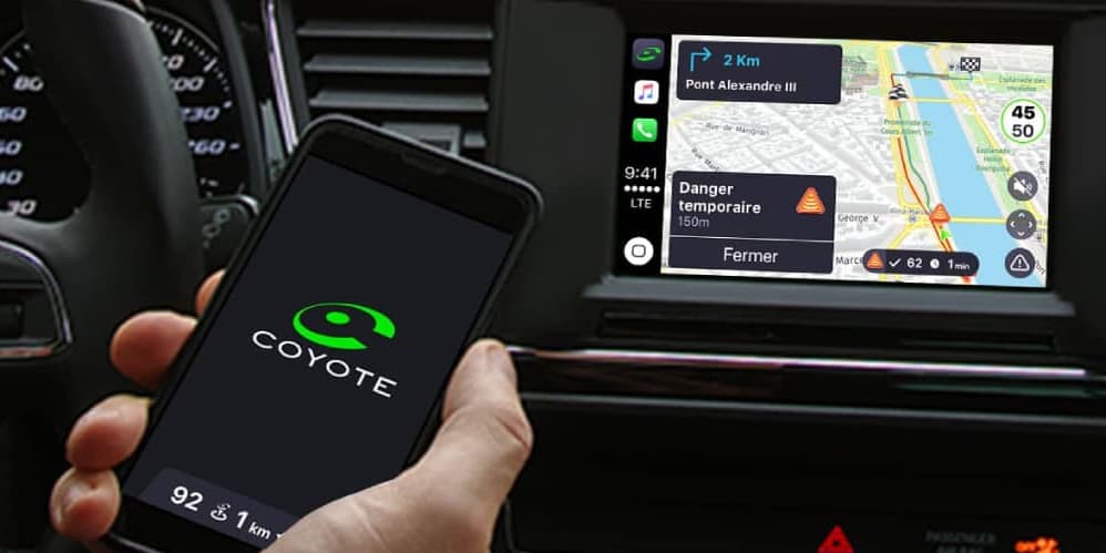 Soyez alerté de tous les dangers, comme de l'état général du trafic, en temps réel grâce à l'application mobile Coyote.